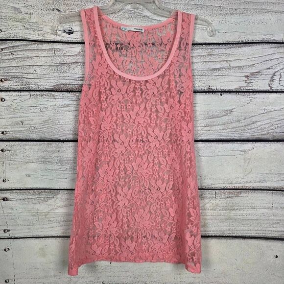 Maurices Pink Lace Sheer Tank Top Size M - Picture 3 of 6